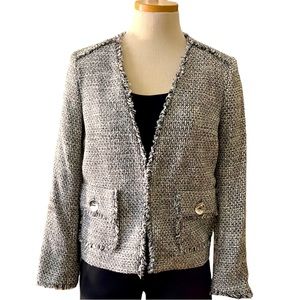 Zara  Textured Tweed Blazer Jacket, Gray, XS